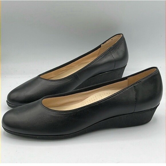 Softspots Womens Stephanie All Day Comfort Wedge Size 9M Black Leather Slip On - Picture 1 of 10